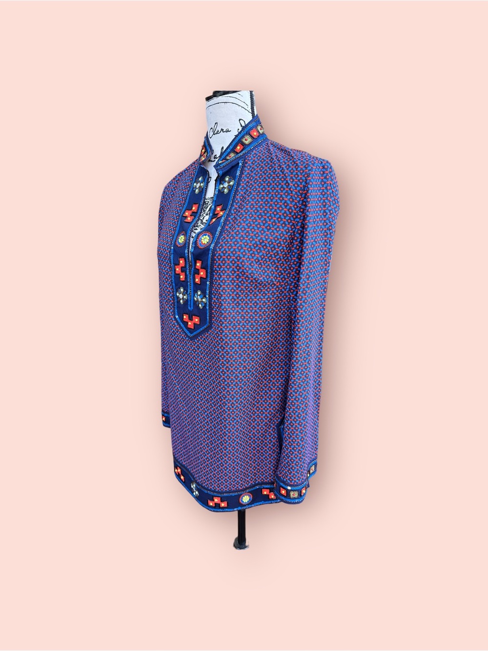 Tory Burch Purple Long-Sleeve Embellished Tunic Shirt - Picture 2 of 6